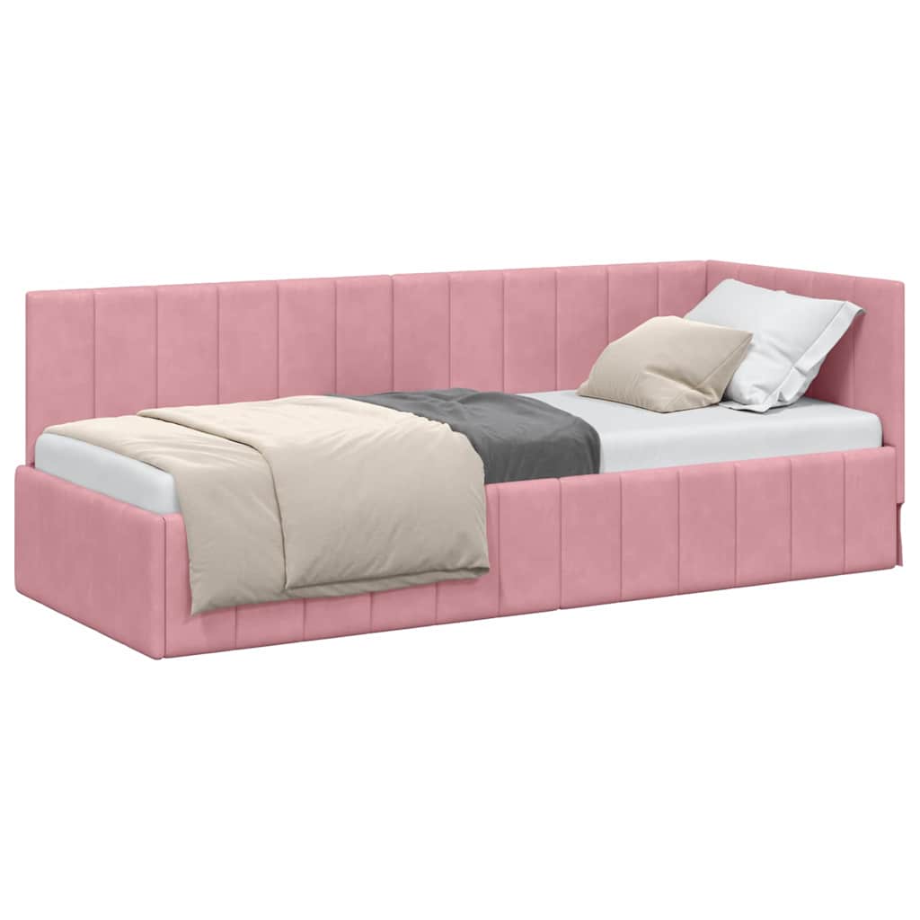 Cornice del letto ad angolo Rosa 80 x 200 cm Velluto - homemem39