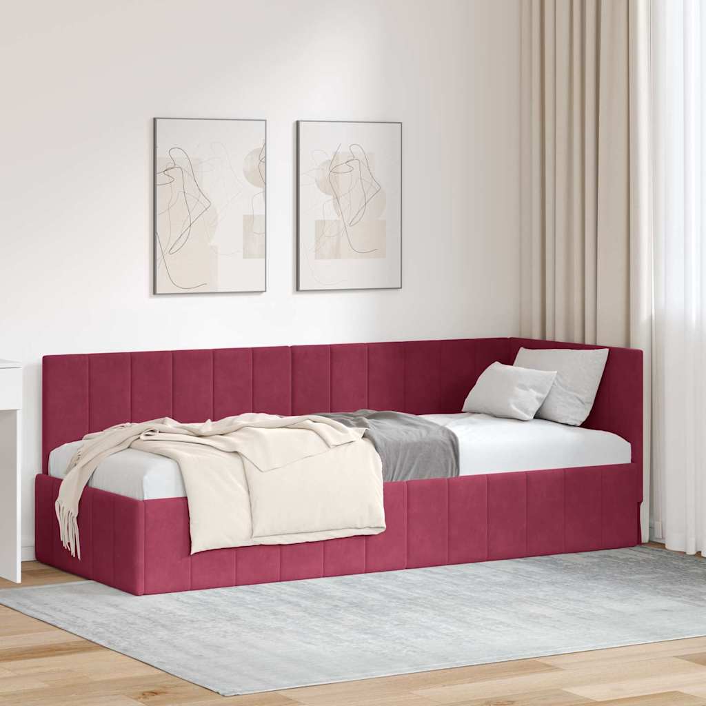 Cornice del letto ad angolo Rosso vino 80 x 200 cm Velluto - homemem39