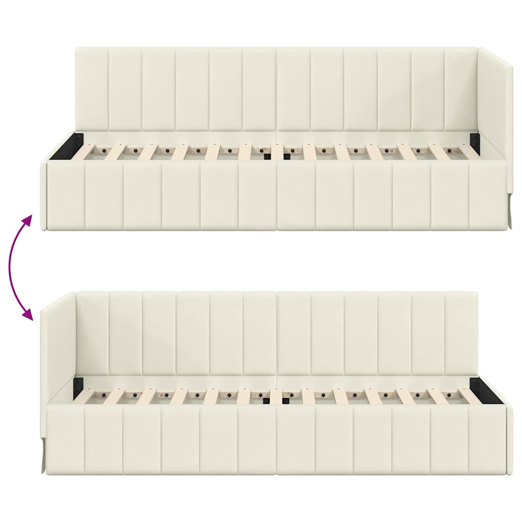 Cornice del letto ad angolo Crema 80 x 200 cm Velluto - homemem39