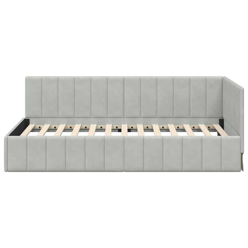 Cornice del letto ad angolo Grigio chiaro 90 x 190 cm Velluto - homemem39