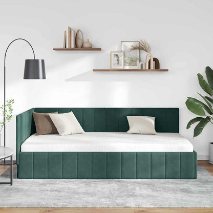 Cornice del letto ad angolo Verde scuro 90 x 190 cm Velluto - homemem39
