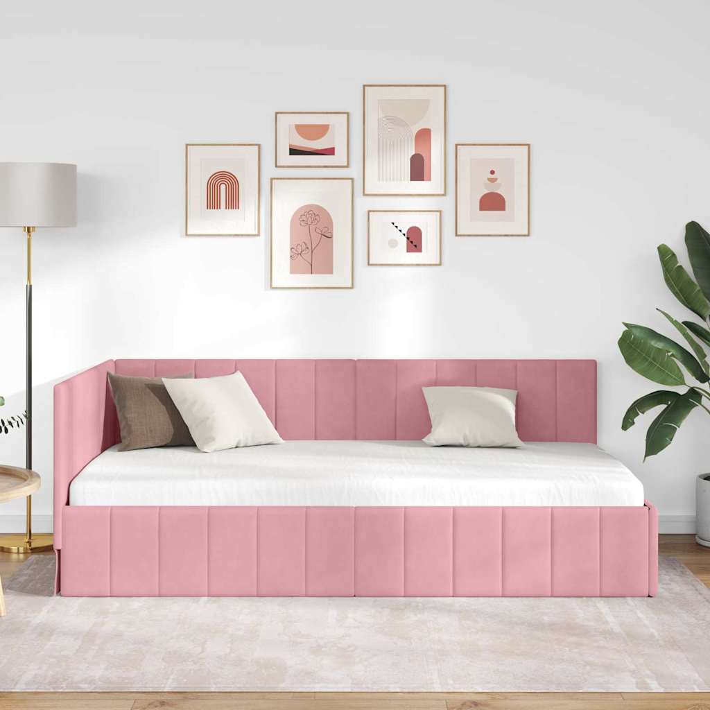 Cornice del letto ad angolo Rosa 90 x 190 cm Velluto - homemem39
