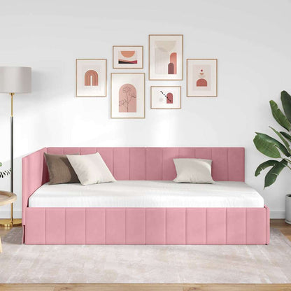 Cornice del letto ad angolo Rosa 90 x 190 cm Velluto - homemem39