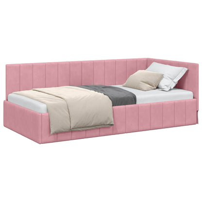 Cornice del letto ad angolo Rosa 90 cm x 190 cm Velluto | homemem39