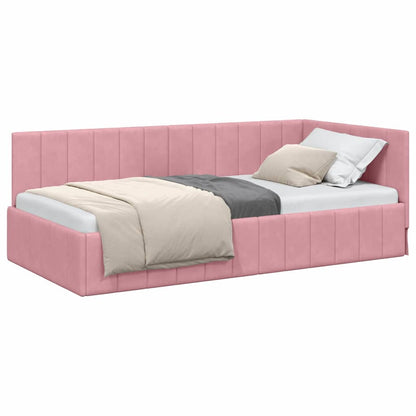 Cornice del letto ad angolo Rosa 90 x 190 cm Velluto - homemem39