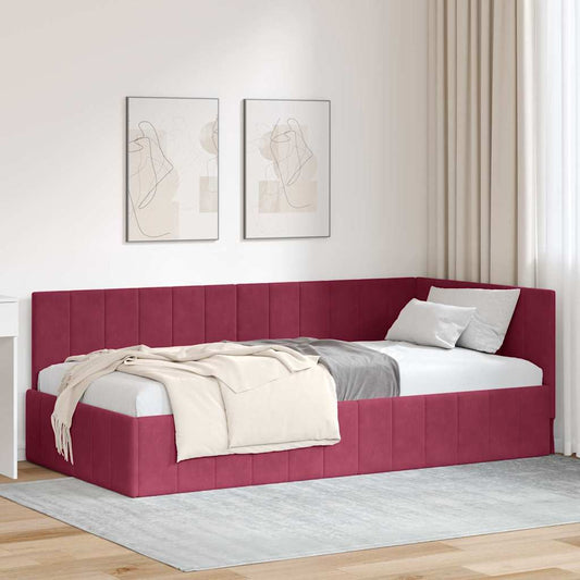 Cornice del letto ad angolo Rosso vino 90 x 190 cm Velluto - homemem39