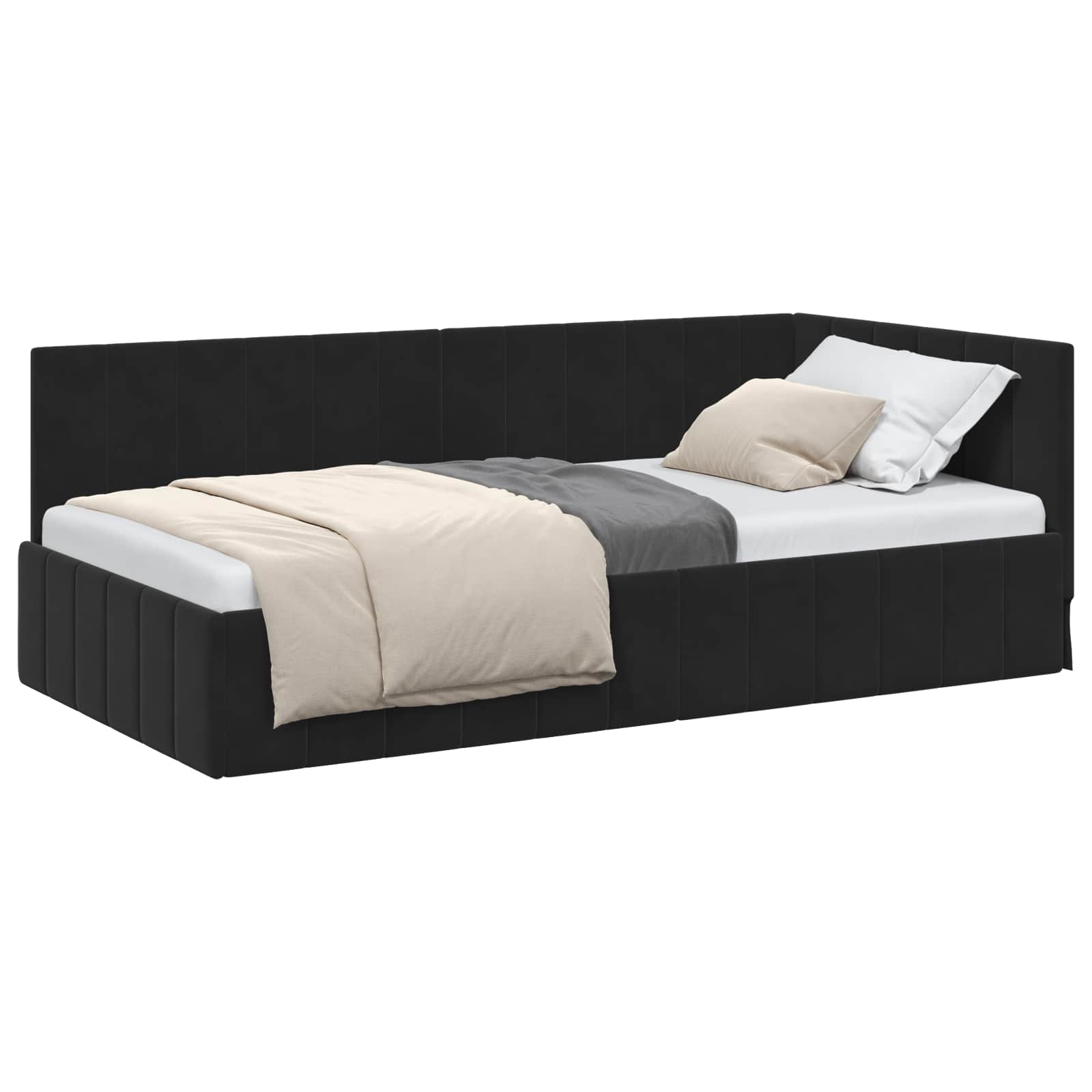 Cornice del letto ad angolo Nero 90 cm x 190 cm Velluto | homemem39