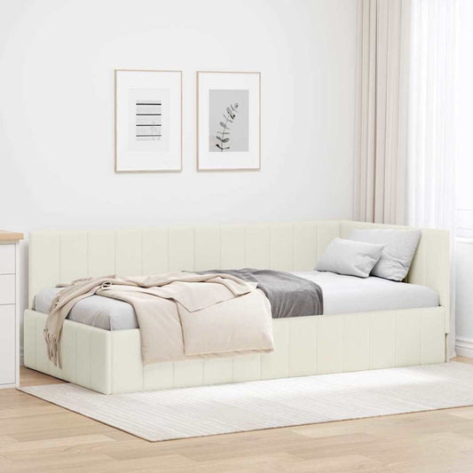 Cornice del letto ad angolo Crema 90 cm x 200 cm Velluto | homemem39