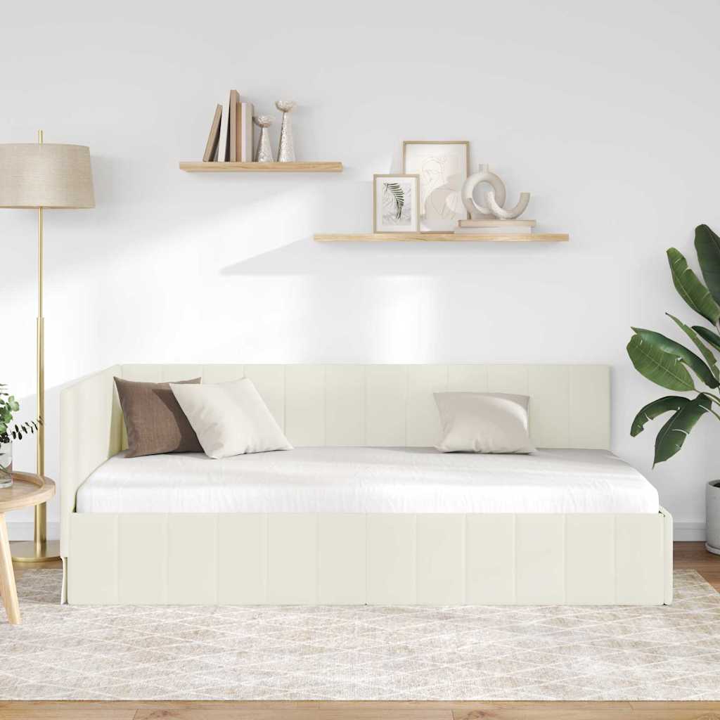 Cornice del letto ad angolo Crema 90 cm x 200 cm Velluto | homemem39