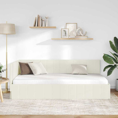 Cornice del letto ad angolo Crema 90 cm x 200 cm Velluto | homemem39