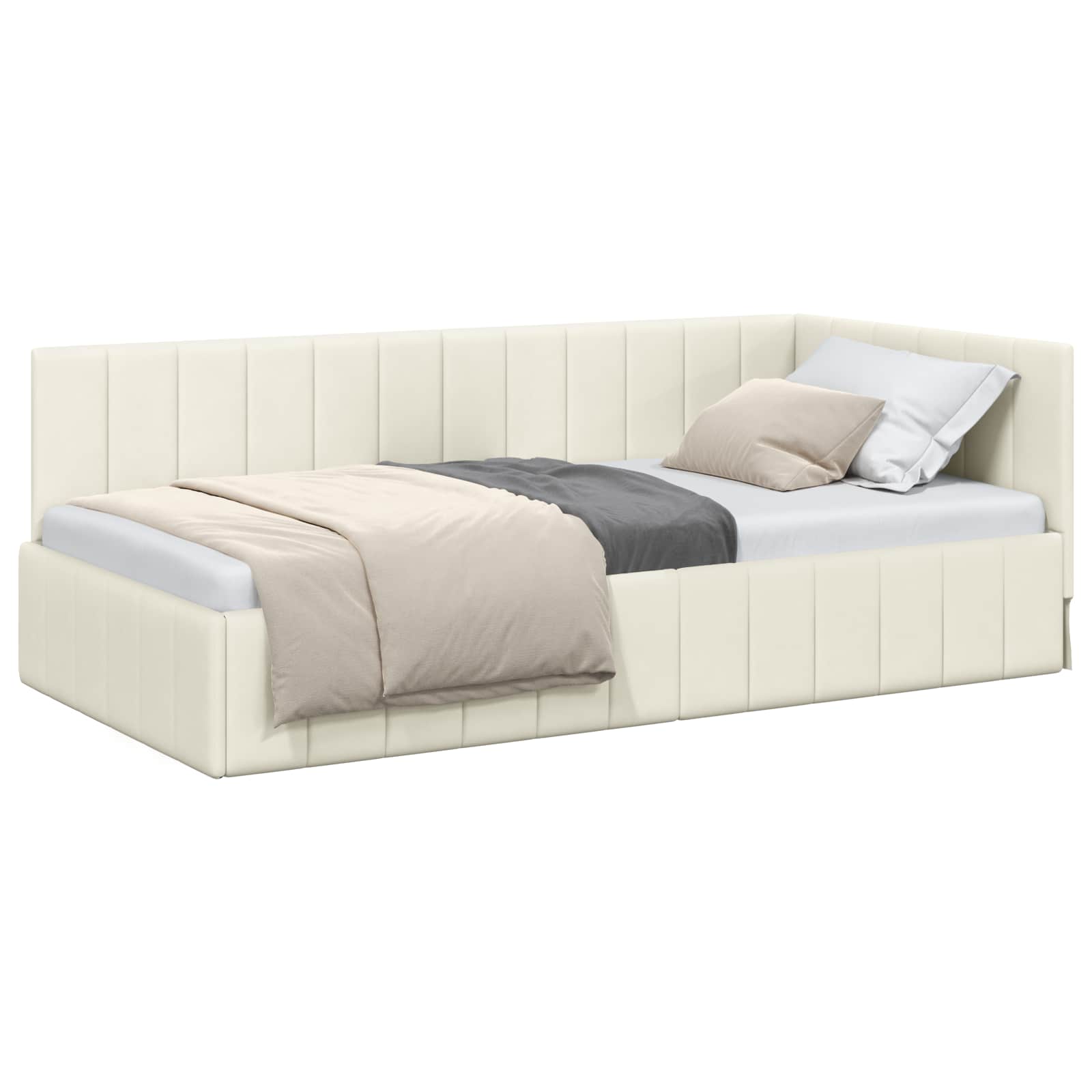 Cornice del letto ad angolo Crema 90 cm x 200 cm Velluto | homemem39