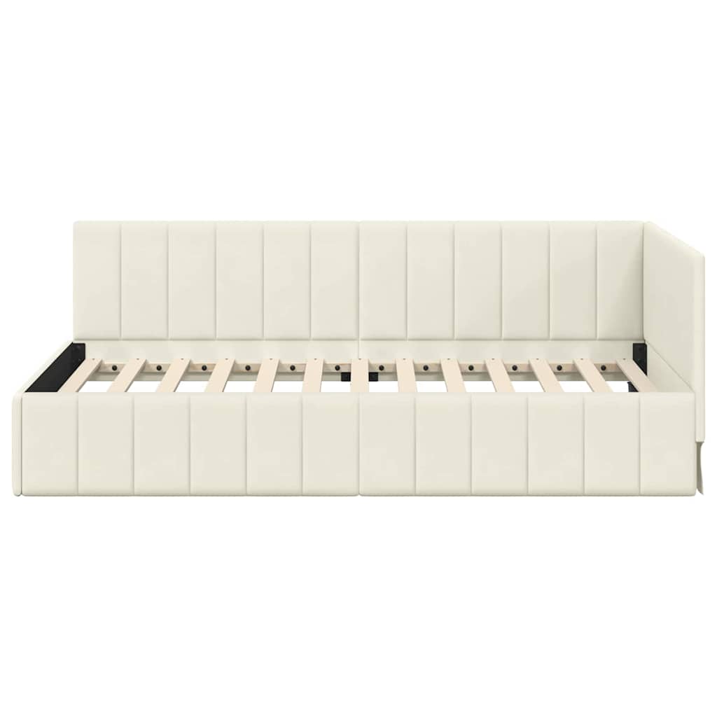 Cornice del letto ad angolo Crema 90 cm x 200 cm Velluto | homemem39