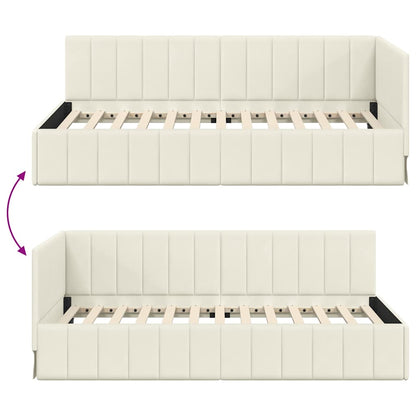 Cornice del letto ad angolo Crema 90 cm x 200 cm Velluto | homemem39