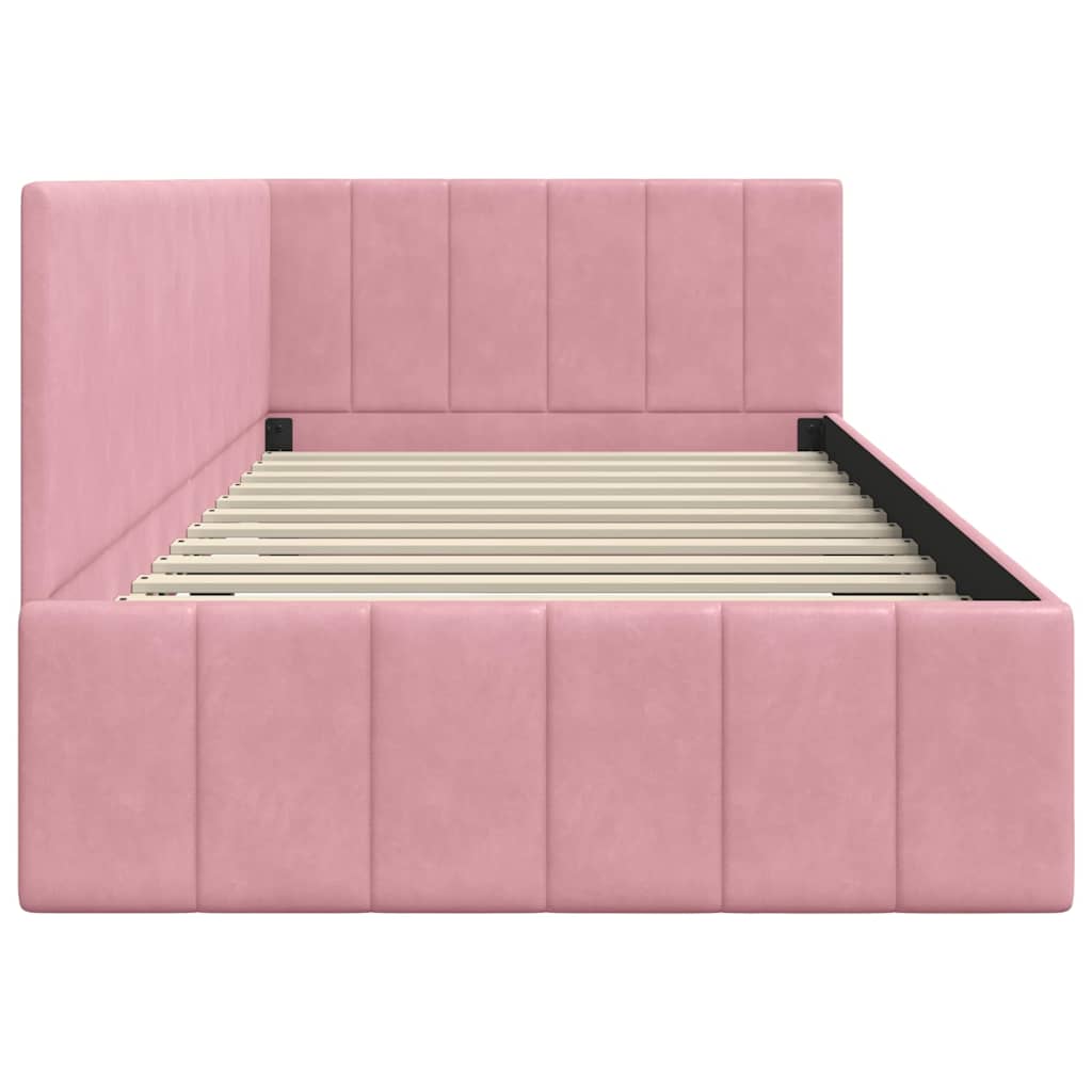 Cornice del letto ad angolo Rosa 100 x 200 cm Velluto - homemem39