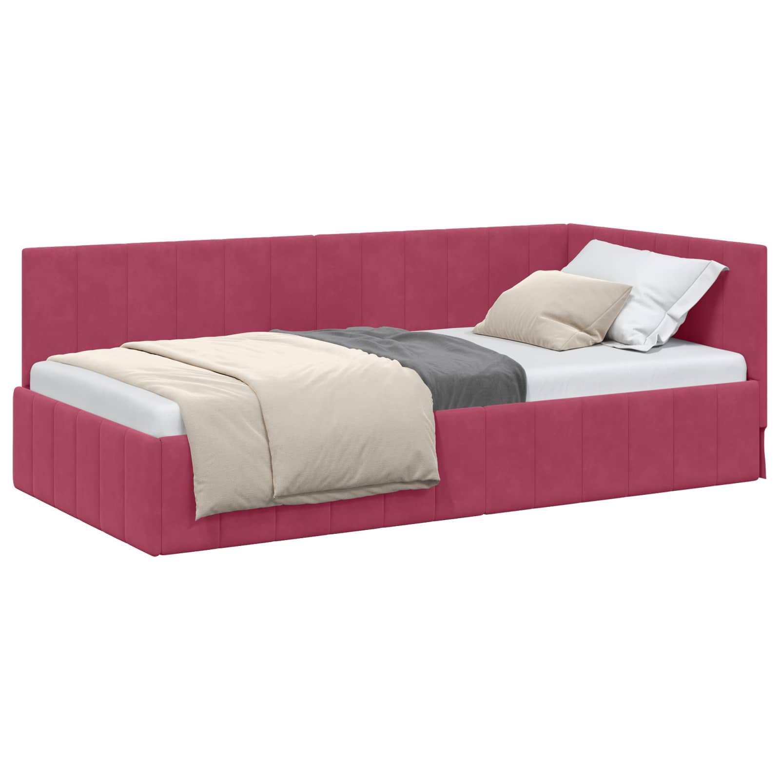 Cornice del letto ad angolo Rosso Vino 100 cm x 200 cm Velluto | homemem39