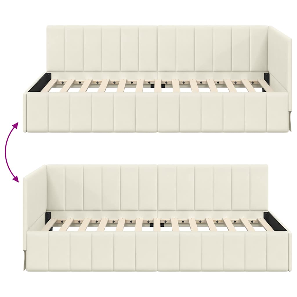 Cornice del letto ad angolo Crema 100 x 200 cm Velluto - homemem39