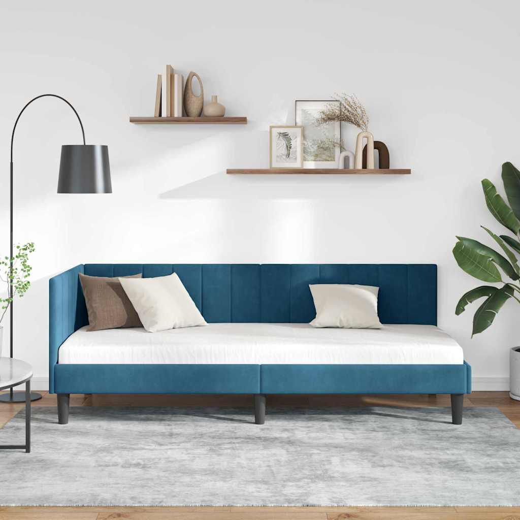 Cornice del letto ad angolo Blu 80 cm x 200 cm Velluto | homemem39
