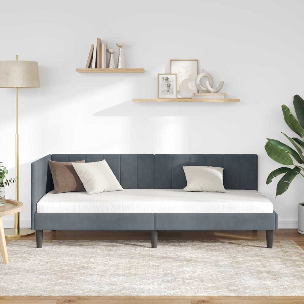 Cornice del letto ad angolo Grigio scuro 80 cm x 200 cm Velluto | homemem39