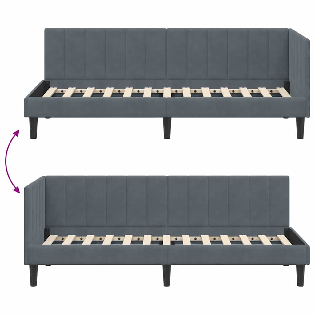 Cornice del letto ad angolo Grigio scuro 80 cm x 200 cm Velluto | homemem39