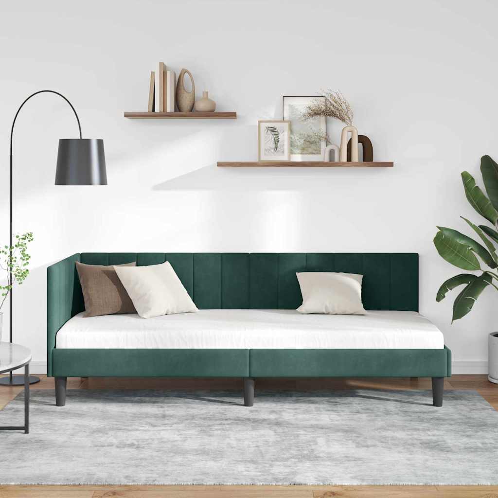 Cornice del letto ad angolo Verde Scuro 80 cm x 200 cm Velluto | homemem39