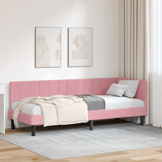 Cornice del letto ad angolo Rosa 80 x 200 cm Velluto - homemem39