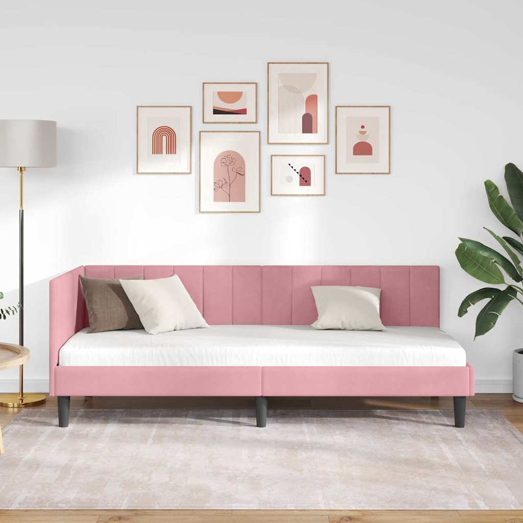 Cornice del letto ad angolo Rosa 80 x 200 cm Velluto - homemem39