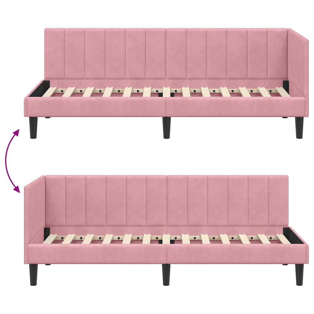 Cornice del letto ad angolo Rosa 80 x 200 cm Velluto - homemem39