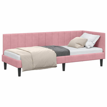 Cornice del letto ad angolo Rosa 80 x 200 cm Velluto - homemem39