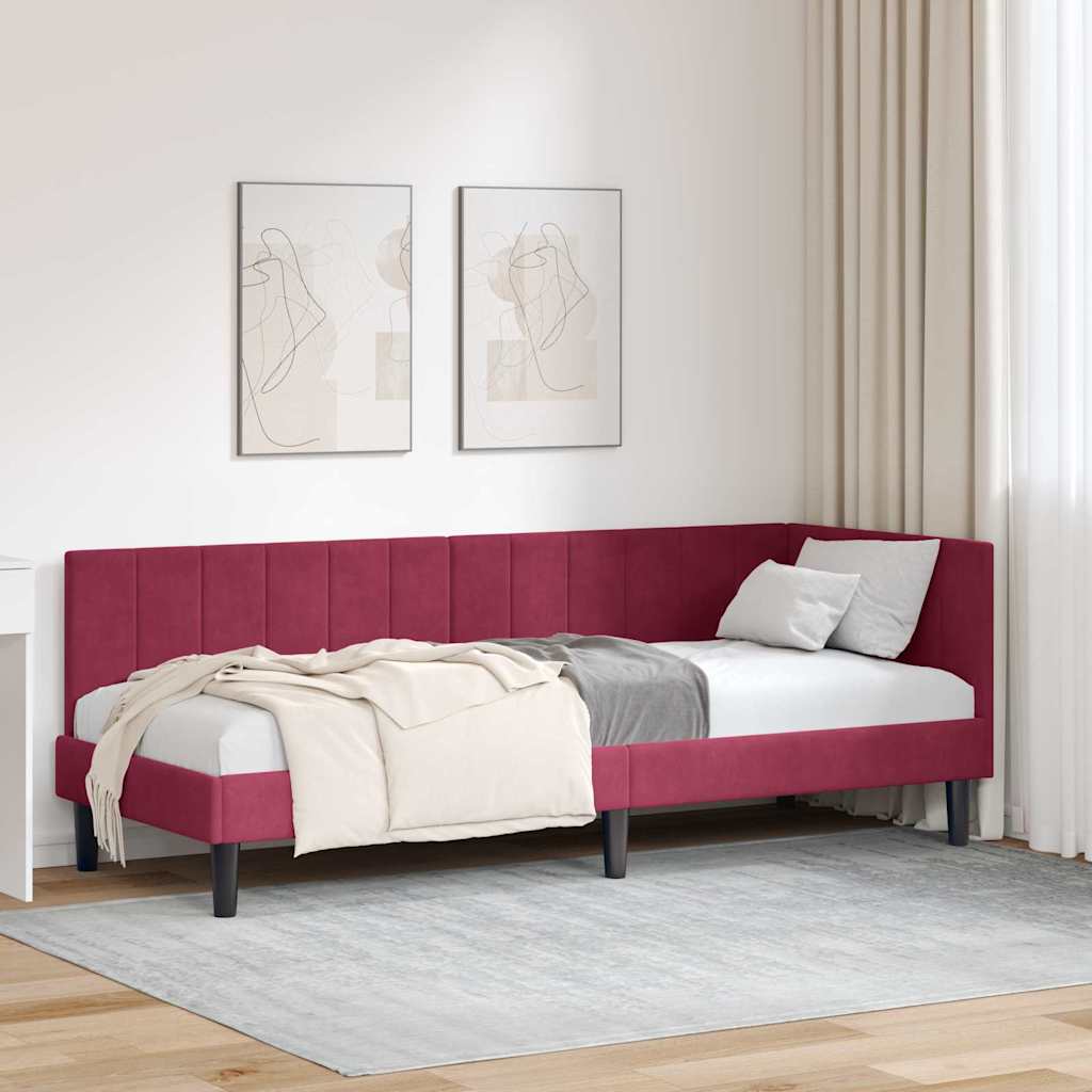 Cornice del letto ad angolo Rosso Vino 80 cm x 200 cm Velluto | homemem39