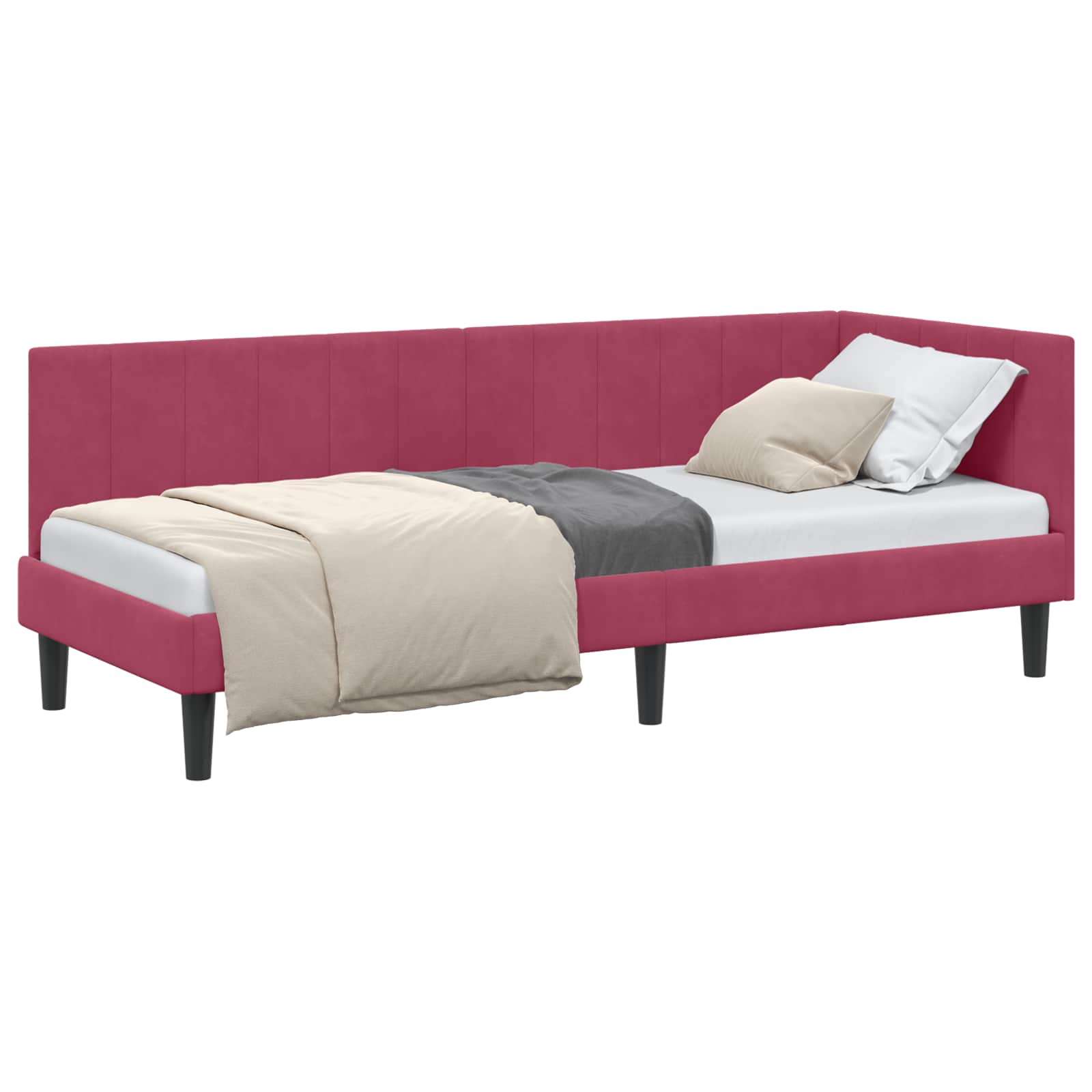 Cornice del letto ad angolo Rosso Vino 80 cm x 200 cm Velluto | homemem39