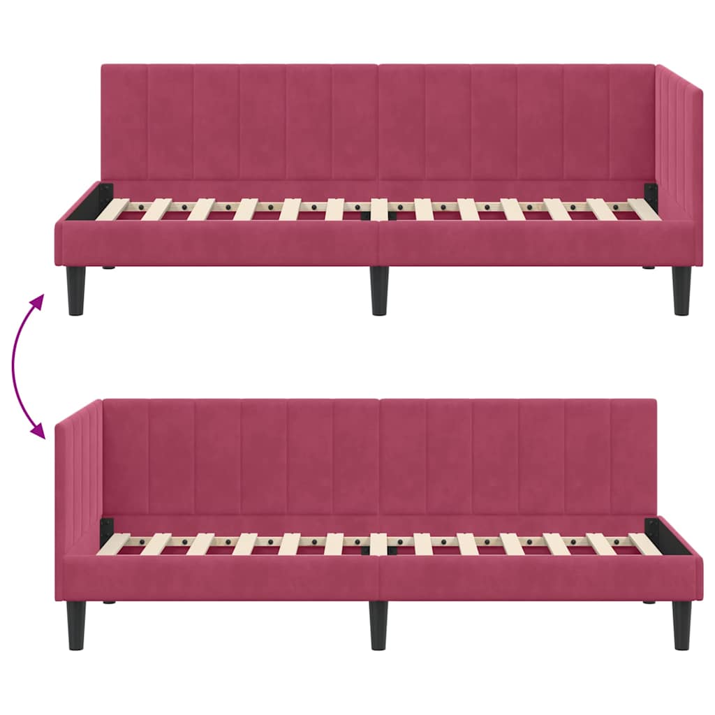 Cornice del letto ad angolo Rosso Vino 80 cm x 200 cm Velluto | homemem39