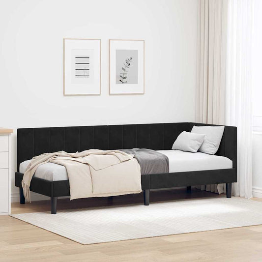 Cornice del letto ad angolo Nero 80 cm x 200 cm Velluto | homemem39