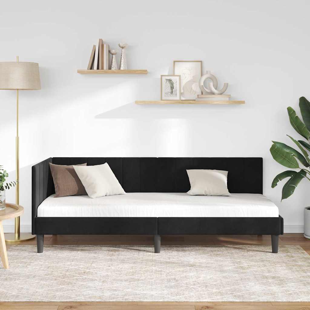 Cornice del letto ad angolo Nero 80 cm x 200 cm Velluto | homemem39