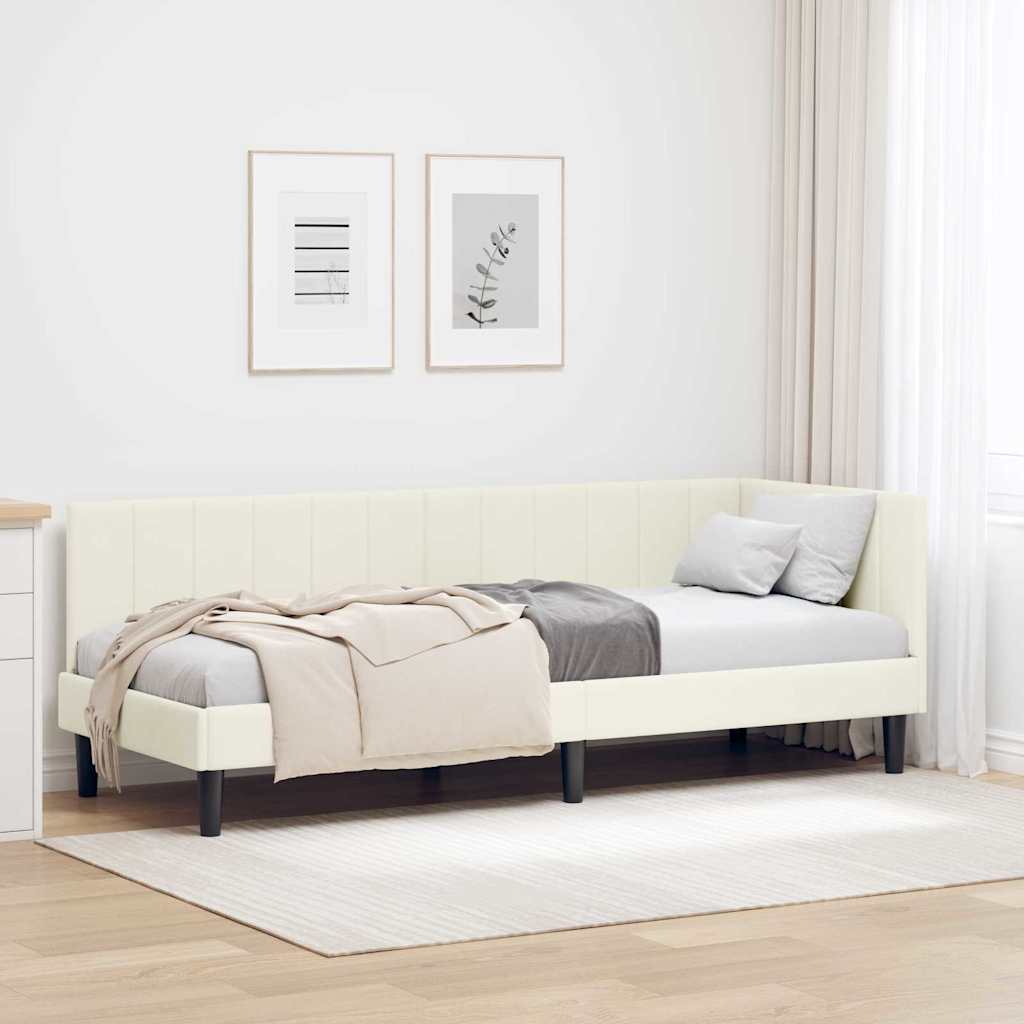 Cornice del letto ad angolo Crema 80 cm x 200 cm Velluto | homemem39