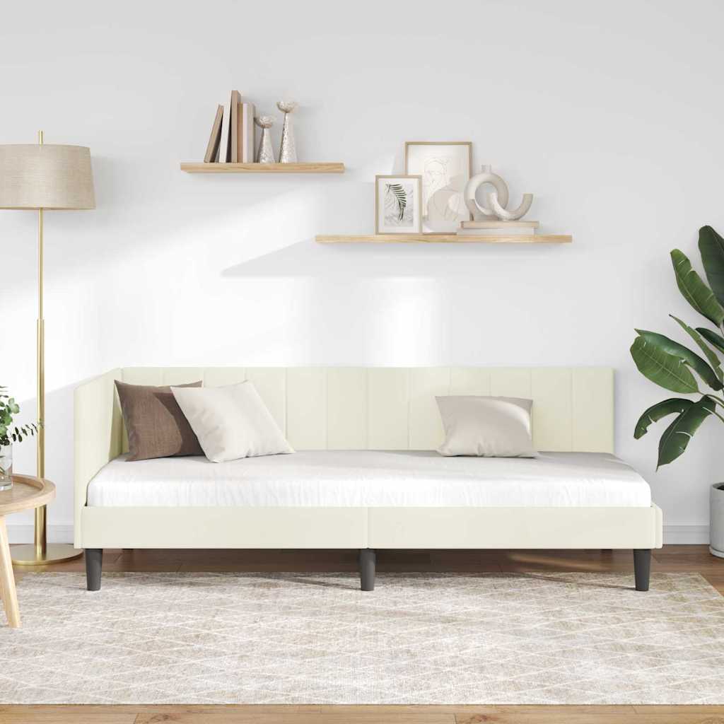 Cornice del letto ad angolo Crema 80 cm x 200 cm Velluto | homemem39