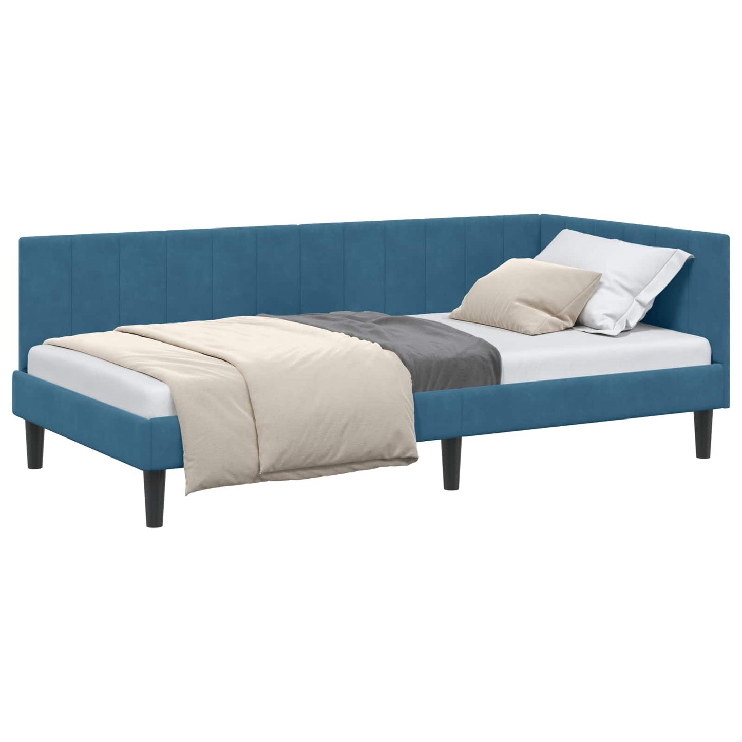 Cornice del letto ad angolo Blu 90 cm x 190 cm Velluto | homemem39