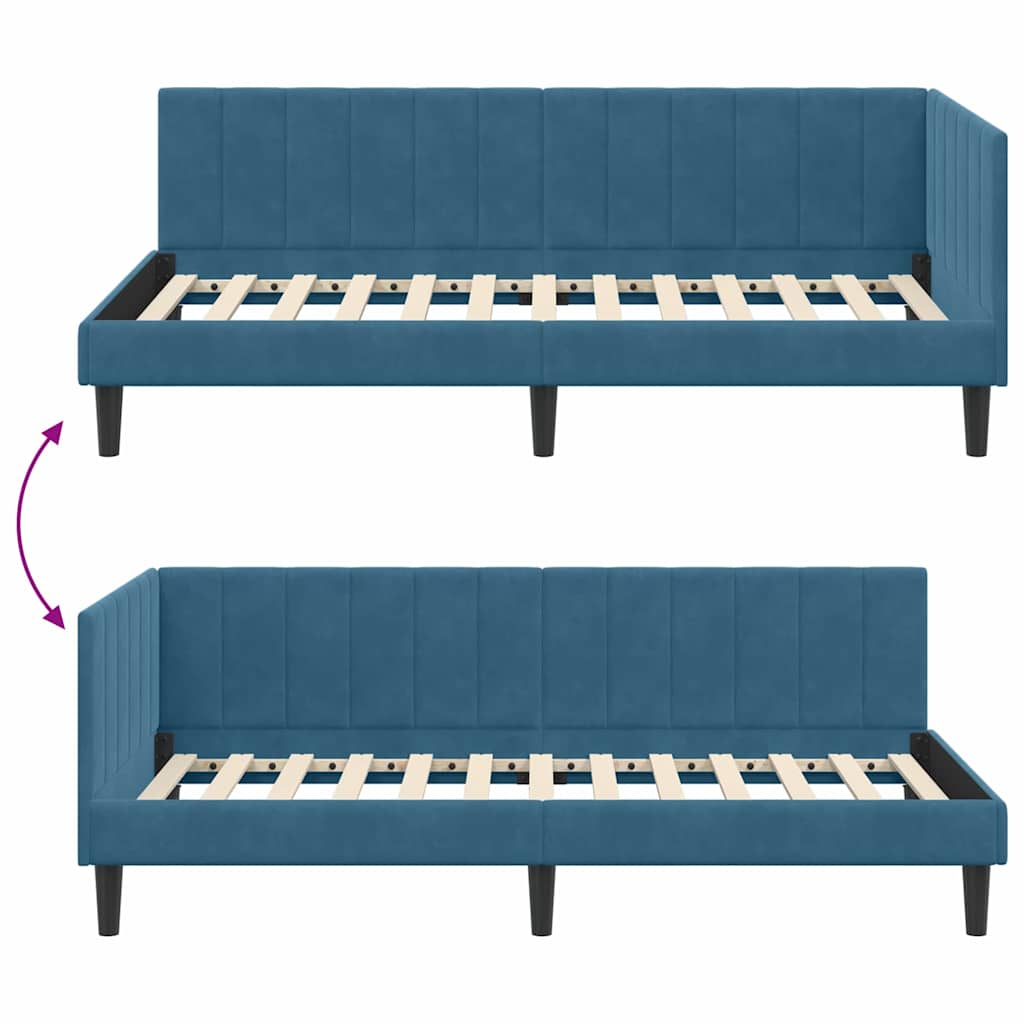 Cornice del letto ad angolo Blu 90 cm x 190 cm Velluto | homemem39