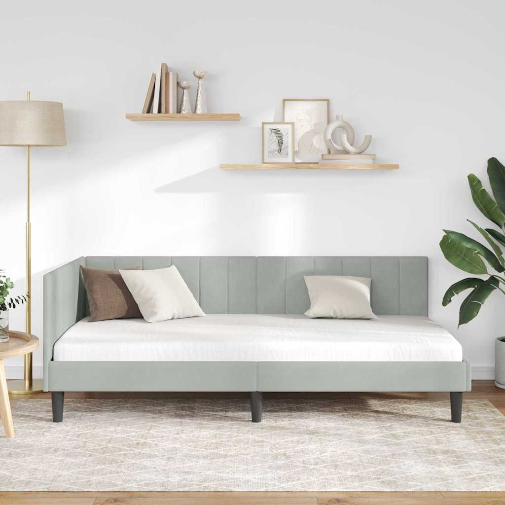 Cornice del letto ad angolo Grigio chiaro 90 x 190 cm Velluto - homemem39