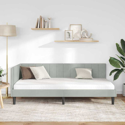 Cornice del letto ad angolo Grigio chiaro 90 x 190 cm Velluto - homemem39