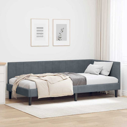 Cornice del letto ad angolo Grigio scuro 90 cm x 190 cm Velluto | homemem39