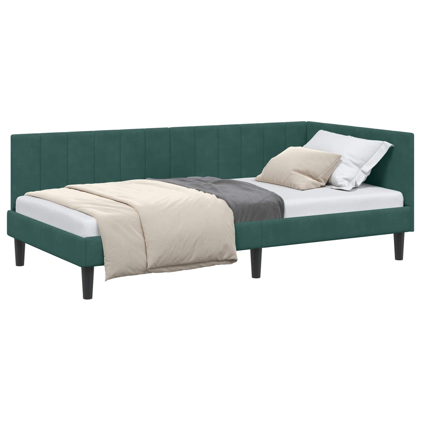 Cornice del letto ad angolo Verde Scuro 90 cm x 190 cm Velluto