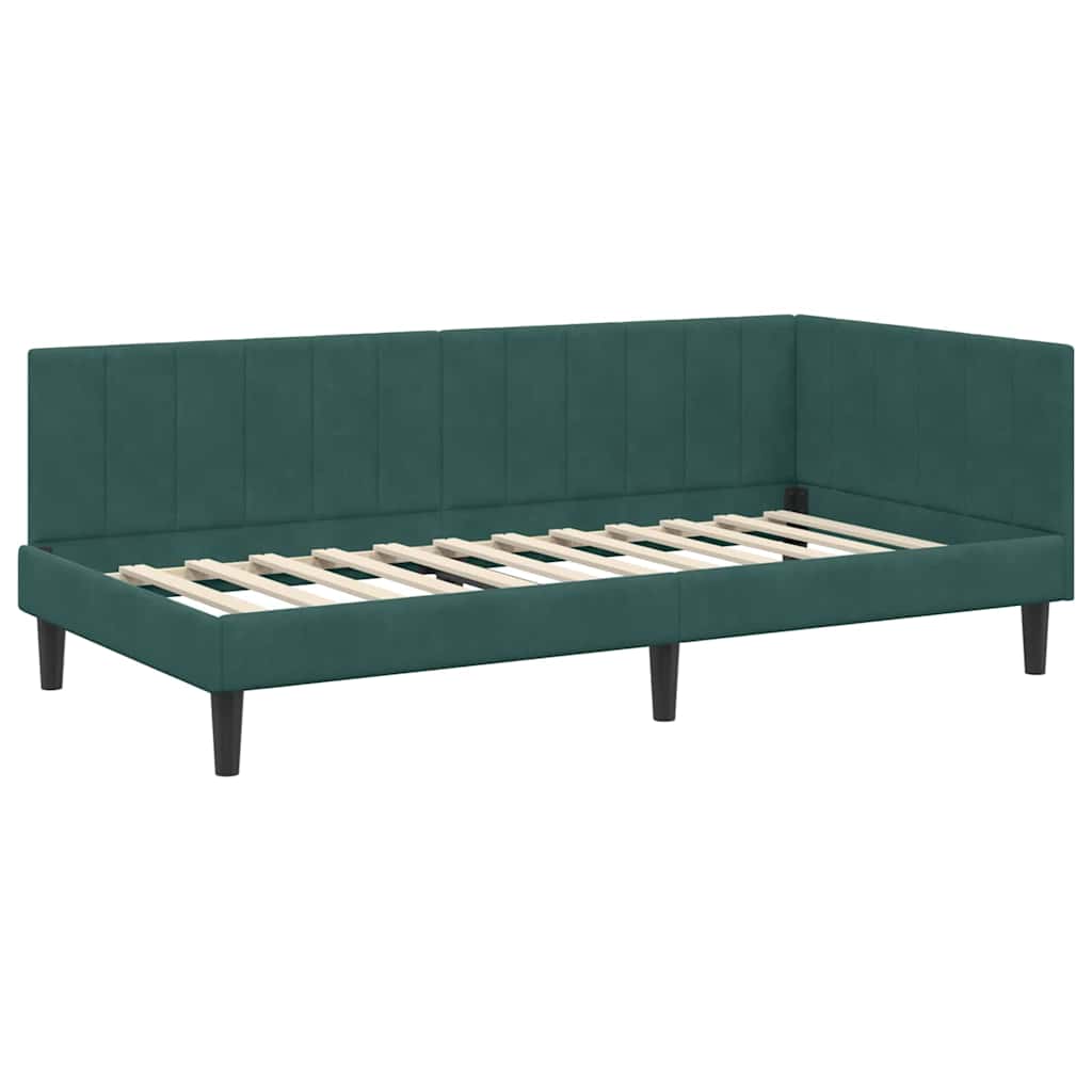 Cornice del letto ad angolo Verde Scuro 90 cm x 190 cm Velluto | homemem39