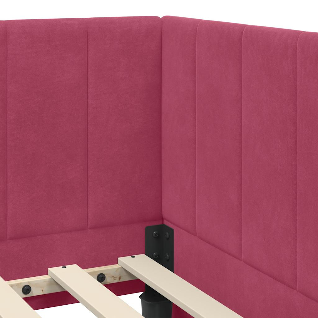 Cornice del letto ad angolo Rosso Vino 90 cm x 190 cm Velluto | homemem39