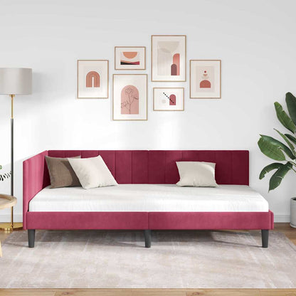 Cornice del letto ad angolo Rosso Vino 90 cm x 190 cm Velluto | homemem39