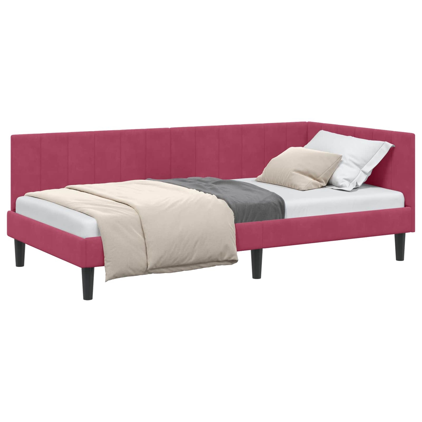 Cornice del letto ad angolo Rosso Vino 90 cm x 190 cm Velluto | homemem39
