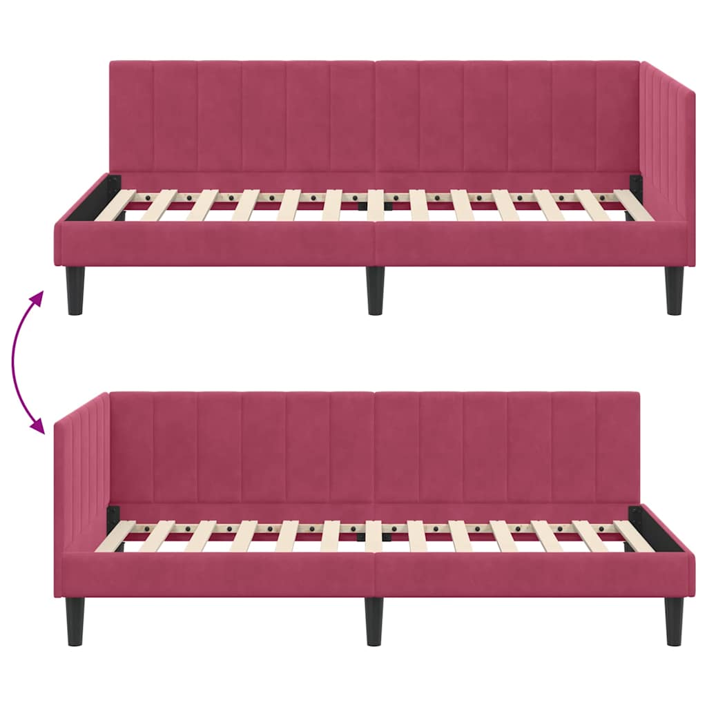 Cornice del letto ad angolo Rosso Vino 90 cm x 190 cm Velluto | homemem39