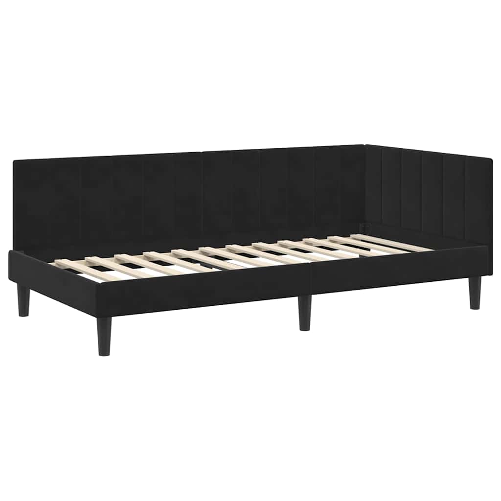 Cornice del letto ad angolo Nero 90 cm x 190 cm Velluto | homemem39