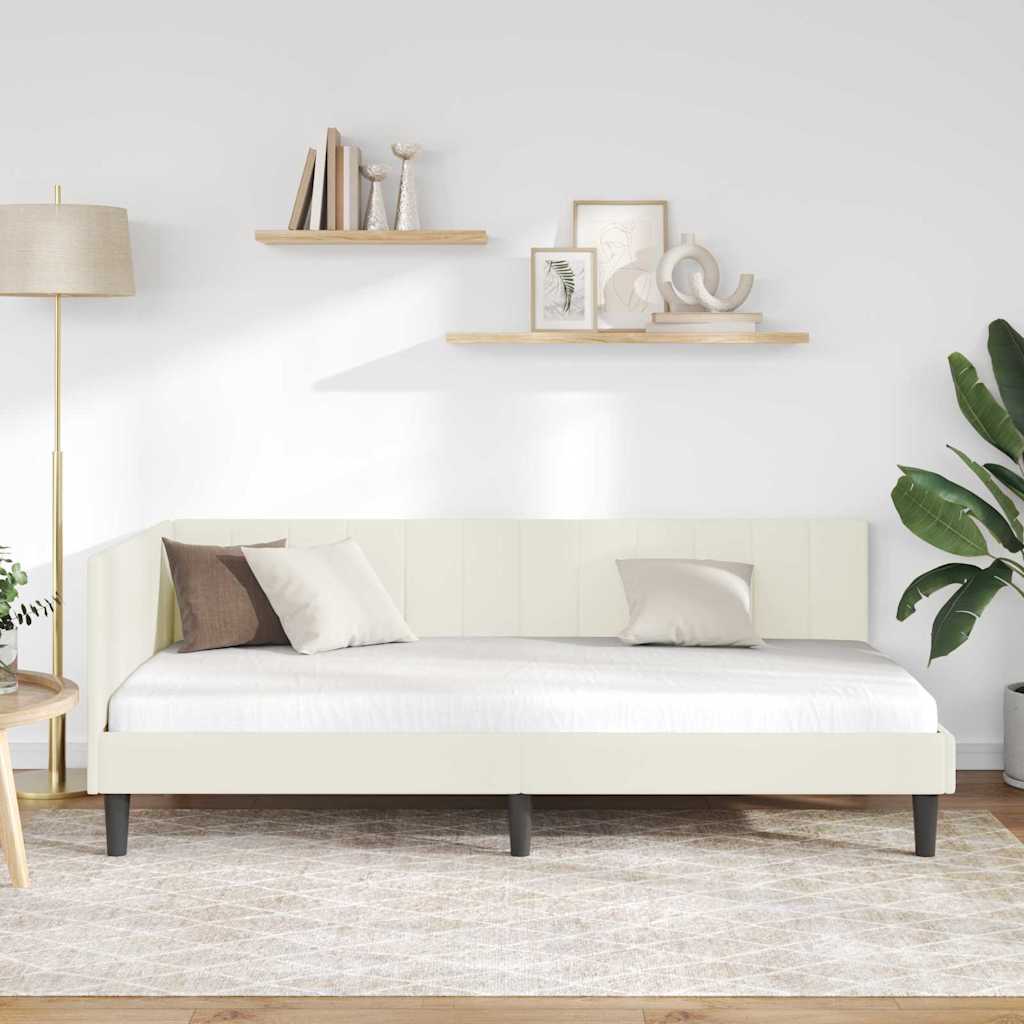 Cornice del letto ad angolo Crema 90 cm x 190 cm Velluto | homemem39