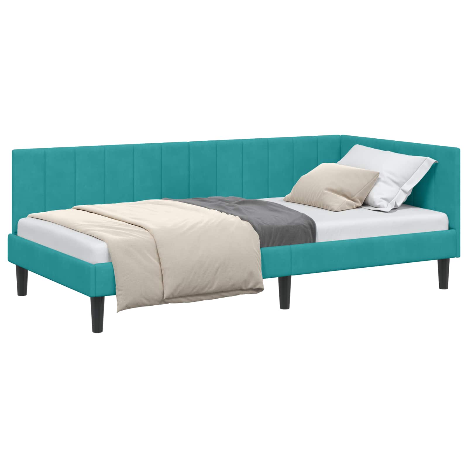 Cornice del letto ad angolo Turchese 90 cm x 190 cm Velluto | homemem39