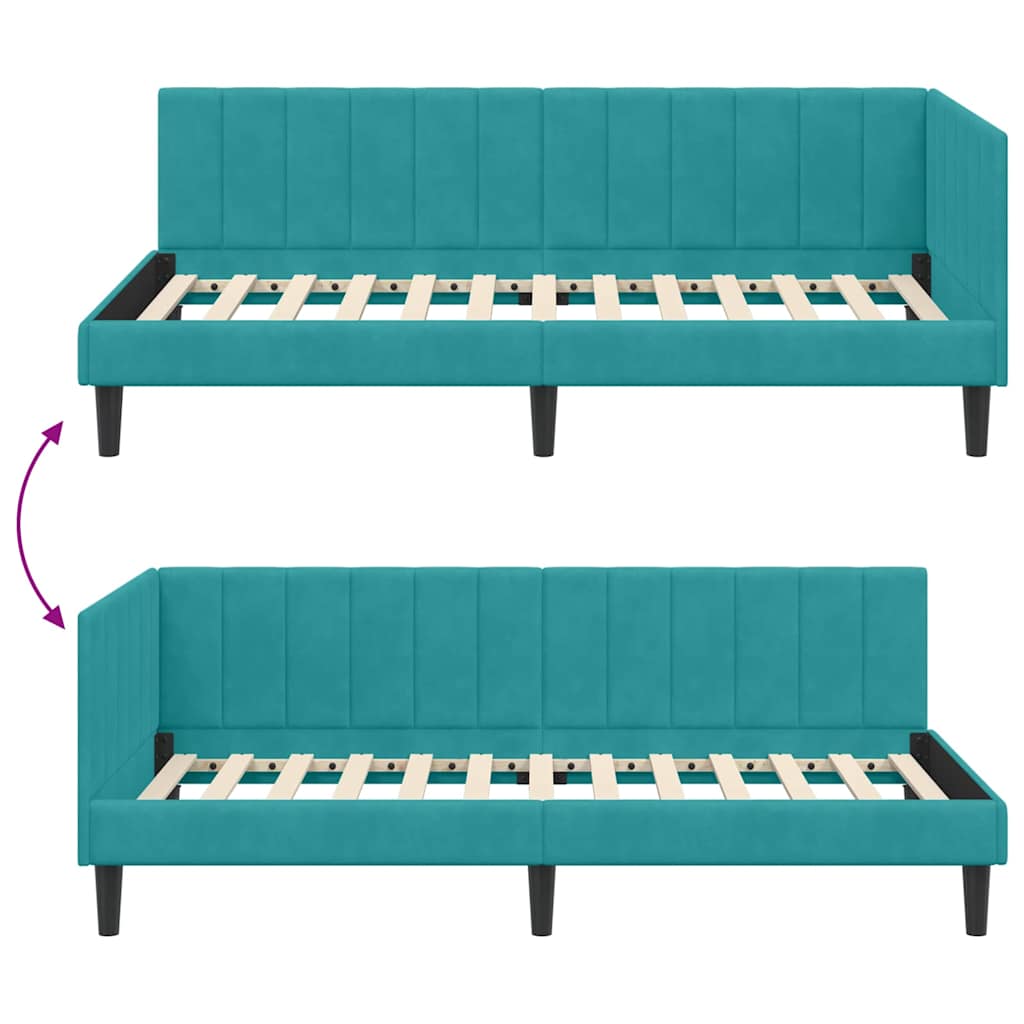 Cornice del letto ad angolo Turchese 90 cm x 190 cm Velluto | homemem39